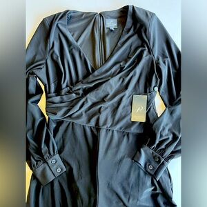 Adrianna‎ Papell Women's 10 Matte Jersey Jumpsuit Vneck Long Sleeve Zipper Back